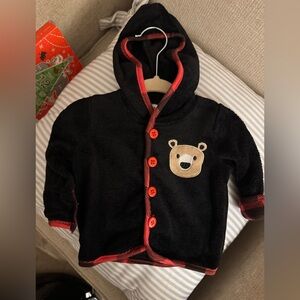 Infant Coat with Plaid Trim and Hood